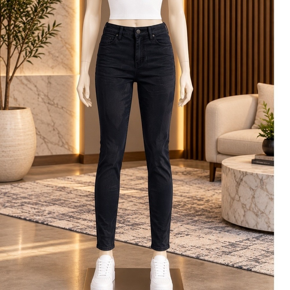 Blank NYC Womens Pants Coated Black Skinny Waxed Denim 26